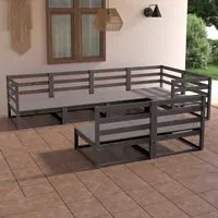 Set Divani da Giardino 7 pz Grigio in Legno Massello di Pino cod mxl 37451