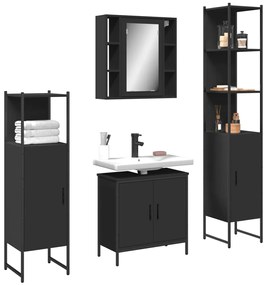 Set Mobili Da Bagno 4 Pz Nero İn Legno Multistrato /