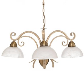 Luminex Lampadario Flora, tre paralumi in vetro, bianco/ottone