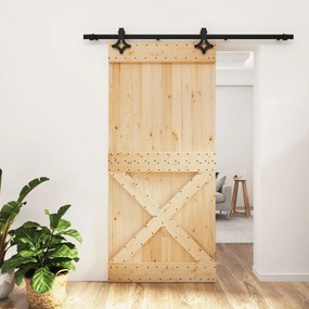 Porta Scorrevole Con Set Hardware 95x210 Cm Legno Massello Pino /