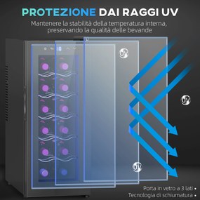 Cantinetta Vino Refrigerata per 12 Bottiglie Doppio Controllo Temperatura Ripiani Regolabili e Luci Nero...