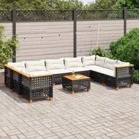 Set Divani da Giardino 10pz con Cuscini in Polyrattan Nero 3261986