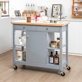 Costway Carrello da cucina mobile con piano in legno di gomma 4 ripiani aperti 2 cassetti profondi, Carrello da servizio 2 Colori