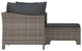 Set divani da giardino 3 pz con cuscini in polyrattan grigio