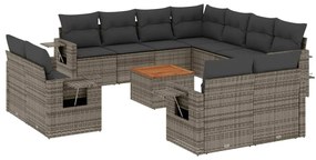 Set Divani da Giardino 12 pz con Cuscini Grigio in Polyrattan