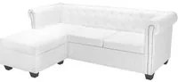 Divano Chesterfield a L in Finta Pelle Bianco