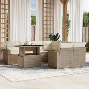 Set divano da giardino 9 pz con cuscini beige in polyrattan