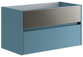 Mobile da bagno sotto lavabo Niwa blu pacifico frontale in vetro grigio carbone laccato opaco L 89.5 x H 50 x P 45.5 cm 2 cassetti, lavabo non incluso