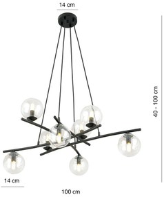 Lampadario Moderno Cadmo Acciaio Nero Trasparente 8 Luci E14 Ip20