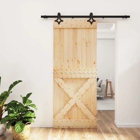 Porta Scorrevole Con Set Hardware 85x210 Cm Legno Massello Pino /
