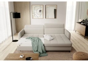 Divano angolare beige allungabile/con contenitore (con penisola a destra/con chaise lounge) e rivestimento in bouclé Gomsi – ELTAP