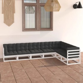 Set Salotto Giardino 7pz con Cuscini Bianco Legno Massello Pino