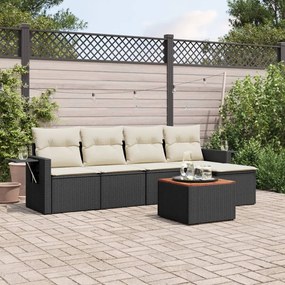 Set divano da giardino 6 pz con cuscini nero in polyrattan