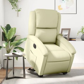 Poltrona Alzapersona Reclinabile Elettrica Crema İn Vera Pelle /