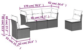 Set Divano da Giardino 5 pz con Cuscini Grigio in Polyrattan