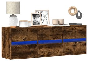 Mobile Tv A Parete Con Luci Led Rovere Fumo 130x31x45 Cm /