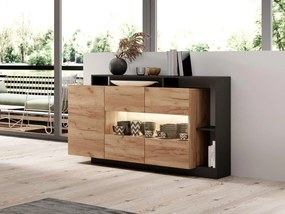 Credenza 3 ante e 3 nicchie con LED Naturale e Antracite - IDESIA