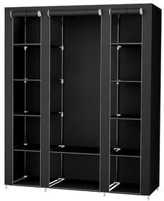 Armadio in tessuto con ripiani e barra appendiabiti MATIS 150x175 cm nero