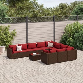 Set divani da giardino 11 pz con cuscini polyrattan marrone