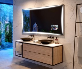 Rettangolare specchio bagno con luce LED specchio retroilluminato L77 da trucco con Specchio cosmetico, Tappetino riscaldante