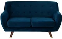 Divano in velluto blu navy a 2 posti con schienale capitonn imbottito con gambe in legno