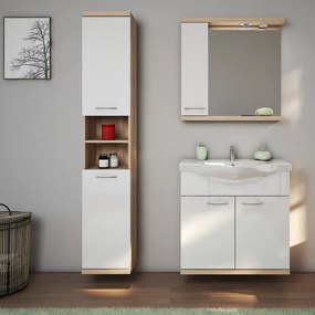 Kamalu - Composizione bagno a terra o sospesa 80 cm bicolore bianco e legno chiaro | LAC ESTIA-80