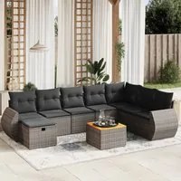 Set Divano da Giardino 9 pz con Cuscini Grigio in Polyrattan 3265099