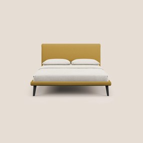 Noel letto minimal scandinavo con piedi in mogano e tessuto fiammato impermeabile T19