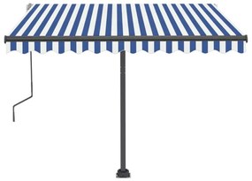 Tenda da Sole Retrattile Manuale con LED 300x250cm Blu e Bianco