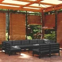 Set Divani da Giardino 10 pz con Cuscini Neri in Legno di Pino 3097209