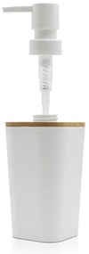 Set bagno dispenser e portaspazzolino bianco opaco con dettagli in bambù