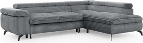 Divano angolare grigio (con penisola a destra/a L) con rivestimento in velluto a coste Marbeya – Ropez
