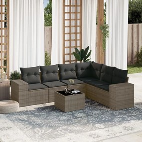 Set Divani da Giardino 7 pz con Cuscini Grigio in Polyrattan