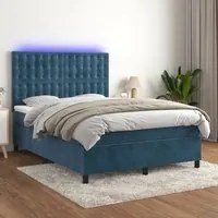 Letto a Molle con Materasso e LED Blu Scuro 140x200 cm 3136369