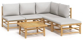 Set salotto da giardino 6pz con cuscini grigio chiaro bambù