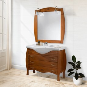 Mobile Bagno a Terra 85 Cm Tre Cassetti Specchio Con Lampade Led 100x100 Cm Esseci Arredo Bagno "Pechino"