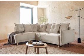 Divano letto in velluto a coste beige (angolo sinistro) Lazy Lukka - Miuform