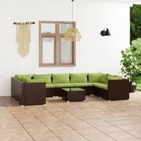 Set Divani da Giardino 10 pz con Cuscini in Polyrattan Marrone 3101980