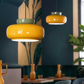 Sospensione Vintage Decò Maracana Ceramica-Vetro Giallo-Verde 1 Luce E27