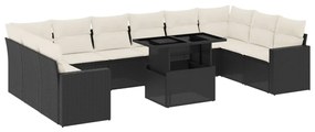 Set divani da giardino 11 pz con cuscini in polyrattan nero