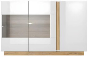 Credenza 3 ante con LED Bianco brillante e Rovere - MURARI