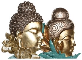 Statua Decorativa DKD Home Decor 22 x 8 x 42,5 cm Nero Dorato Buddha Turchese Orientale (2 Unità)