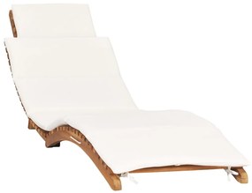 Idaxl lettino prendisole pieghevole con cuscino bianco crema in teak