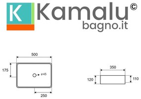 Kamalu - lavabo appoggio rettangolare in acciaio finitura gun metal| kam-l50gm