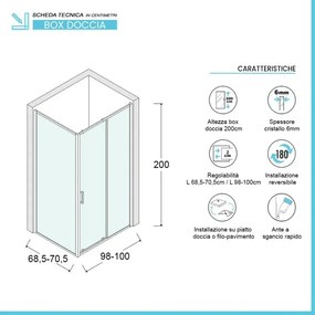 Box doccia angolare 70x100 cm scorrevole in cristallo serigrafato Ted
