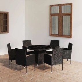 Set mobili da pranzo per giardino 7 pz in polyrattan nero