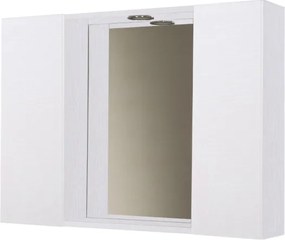 Specchiera bagno in legno 81 cm a 2 ante con faretto LED Bianco Frassino