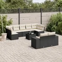 Set Divani da Giardino 10pz con Cuscini in Polyrattan Nero 3255363