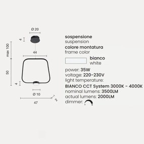Lampada LED sospensione 35W - moderno Bianco ALFA 47 cm