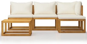 Set divani da giardino 5 pz con cuscini crema in legno acacia